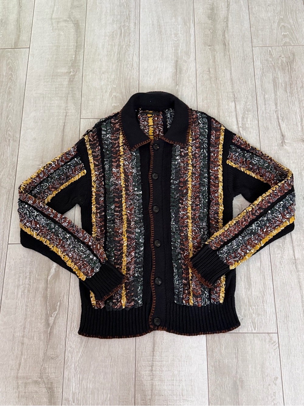 Men L AMIRI Black Cardigan with Multi Stripes bandana braided